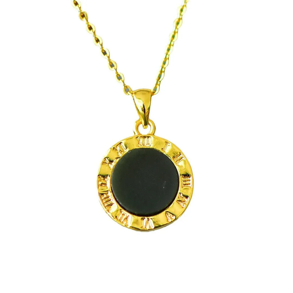 Hetian gray jade flat pendant with copper inlay and ink blue jade detail on necklace