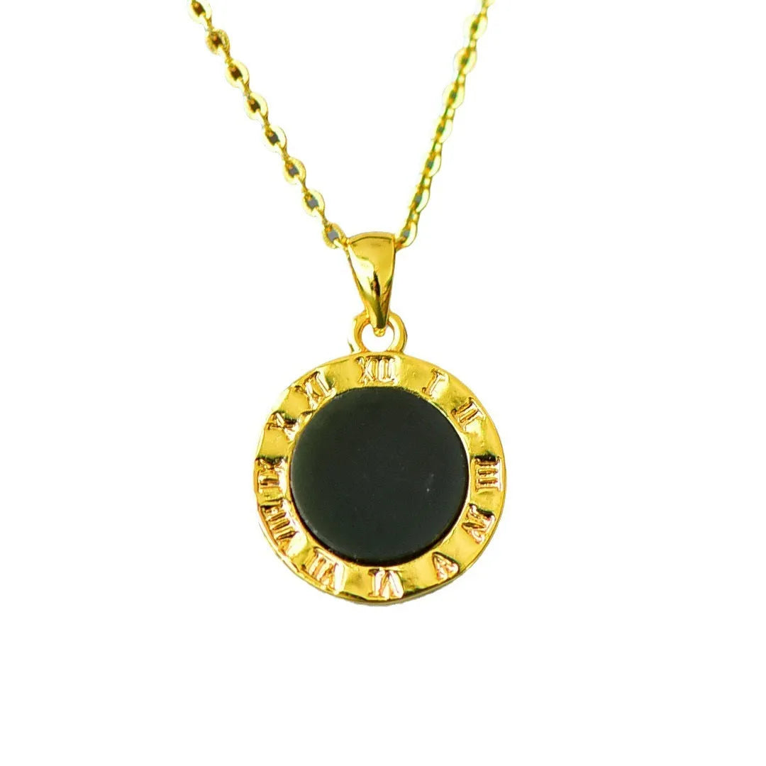 Hetian gray jade flat pendant with copper inlay and ink blue jade detail on necklace