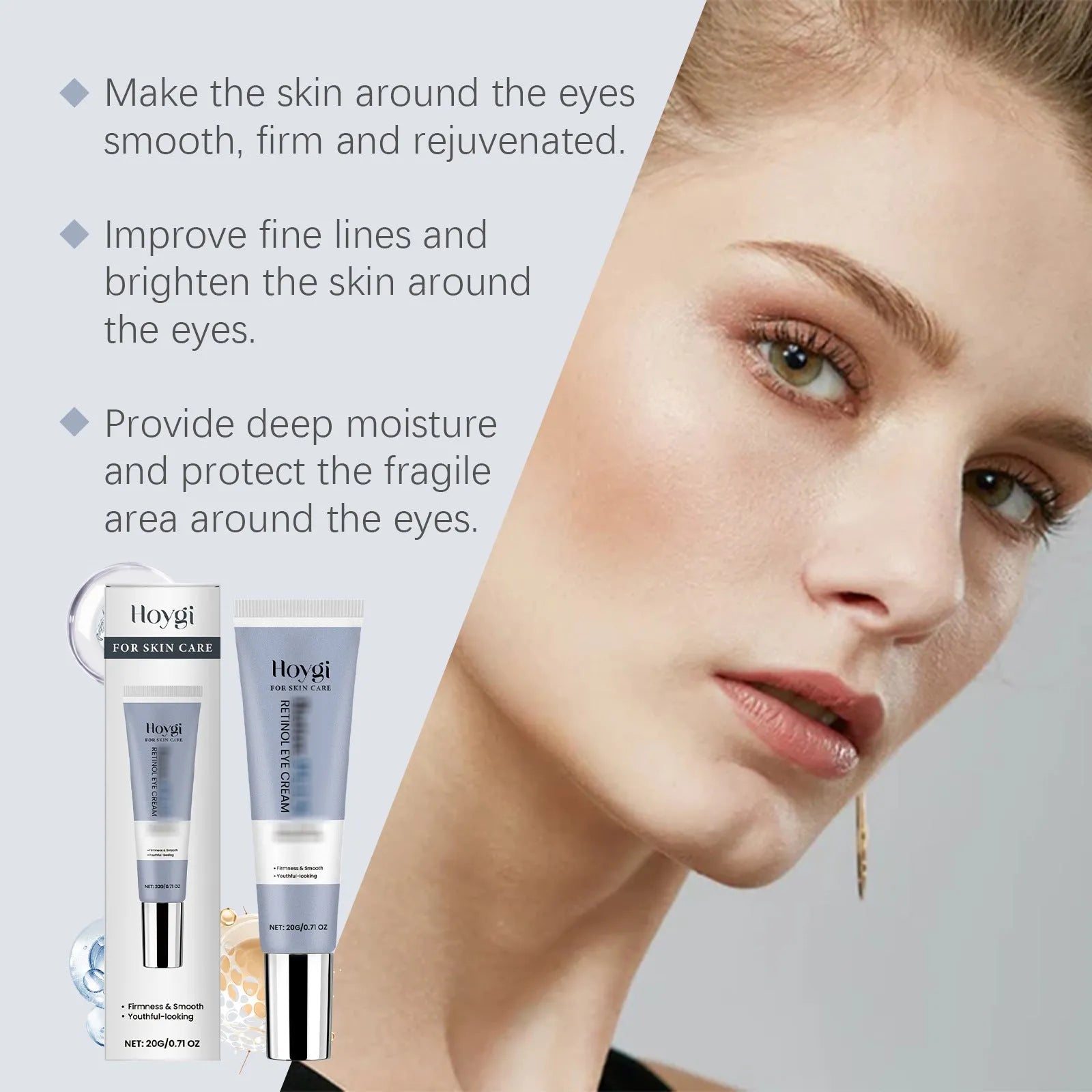 Retinol eye cream 20g tube with moisturising softening formula for dark circles and fine lines
