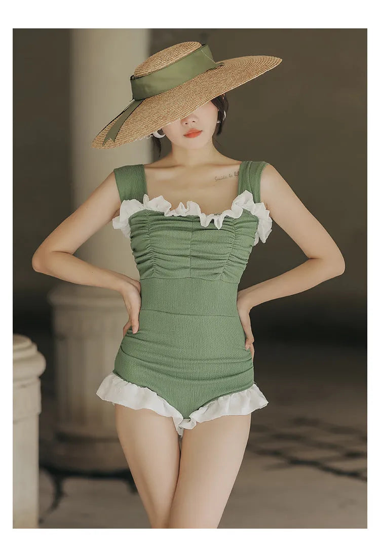Triangle quick-drying slimming one-piece swimsuit for women in black, green, or pink, sizes M L XL