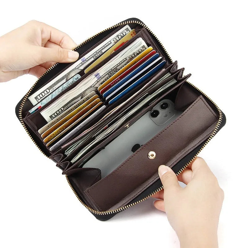Genuine leather long wallet for women in six colour options with anti-theft card swiping function