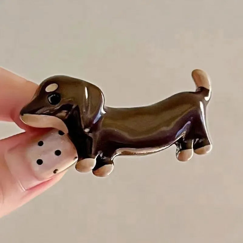 Cute loose delicate Dachshund dog hair barrettes with an electroplated finish