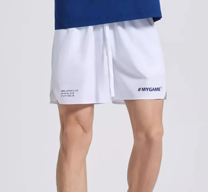 Men's fitness training shorts in four-point design, shown in available colours.