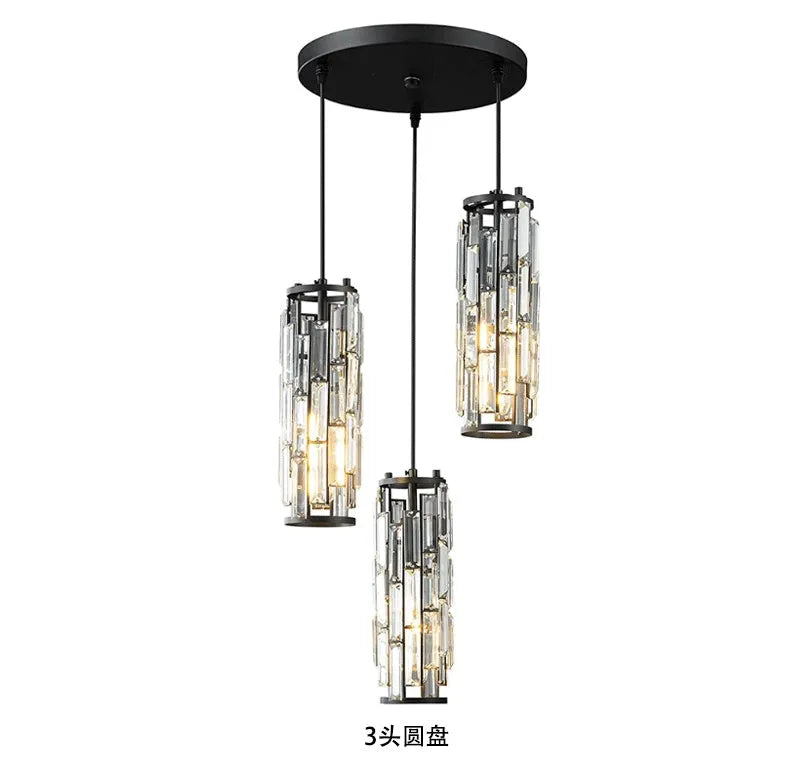 LED single-head industrial-style crystal droplight in black finish