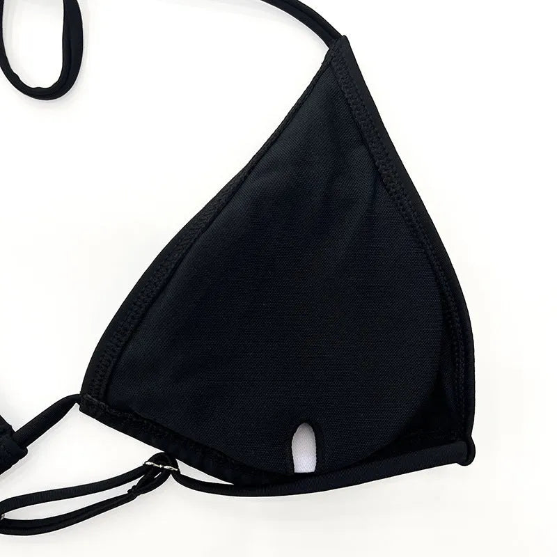 Black mesh four-piece bikini set with long sleeves for women swimming