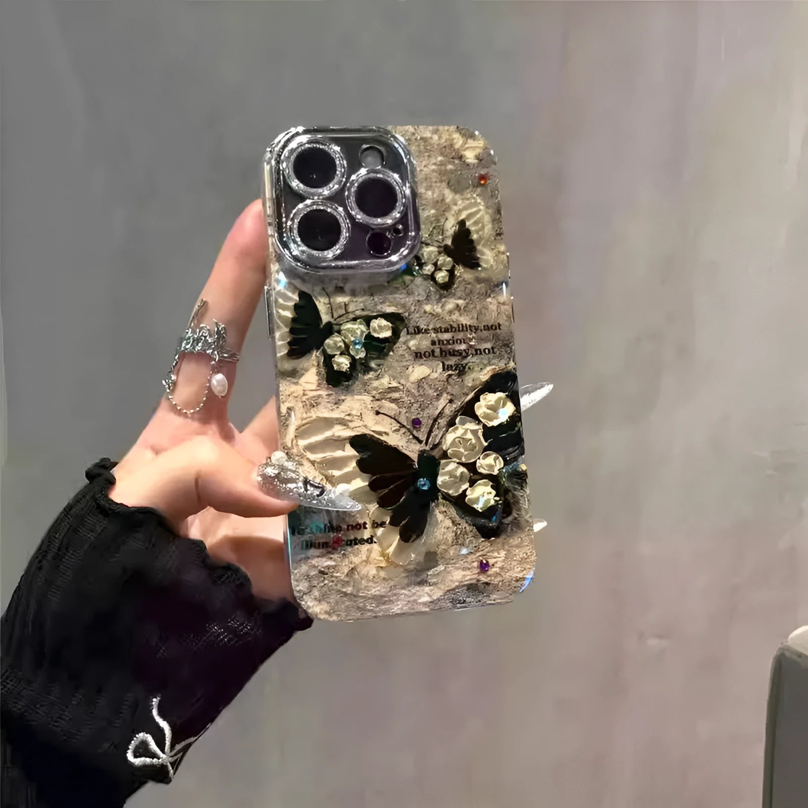Retro brown butterfly acrylic phone case with lens bracket for Apple iPhone