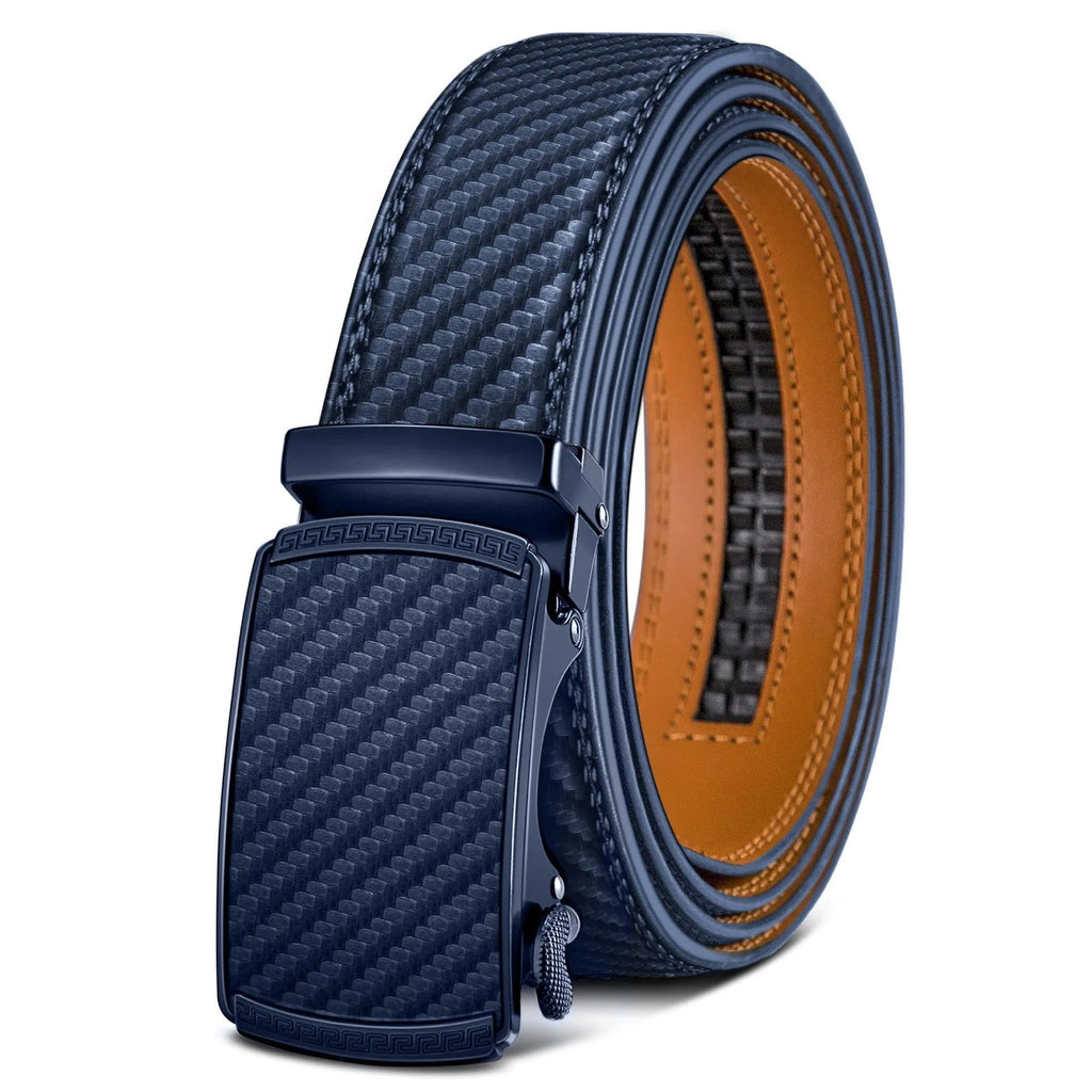 Men's PU leather embossed automatic buckle belt with alloy buckle, 120-140cm length, multiple colour options