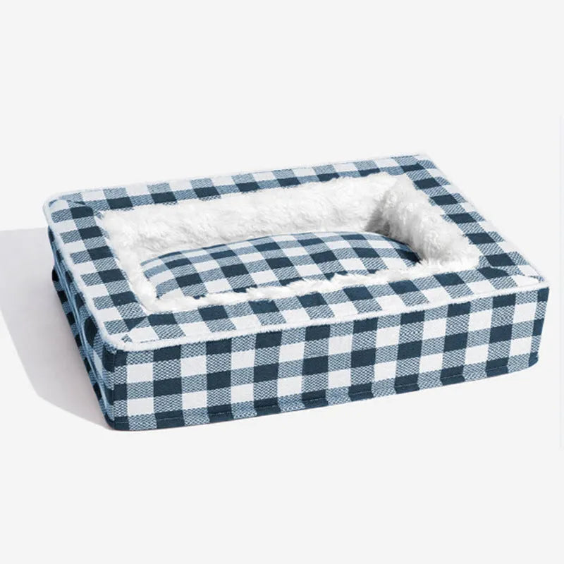 Classic plaid kennel dog bed cushion in four colours with removable washable cover, sizes M L XL