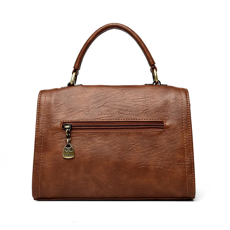 Retro soft PU one-shoulder crossbody bag with horizontal square shape and sandwich pocket in various colours