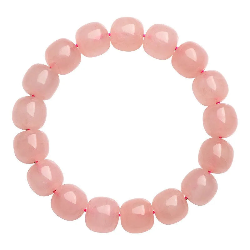 Pink natural crystal barrel bead bracelet with polished 8 x 10mm beads