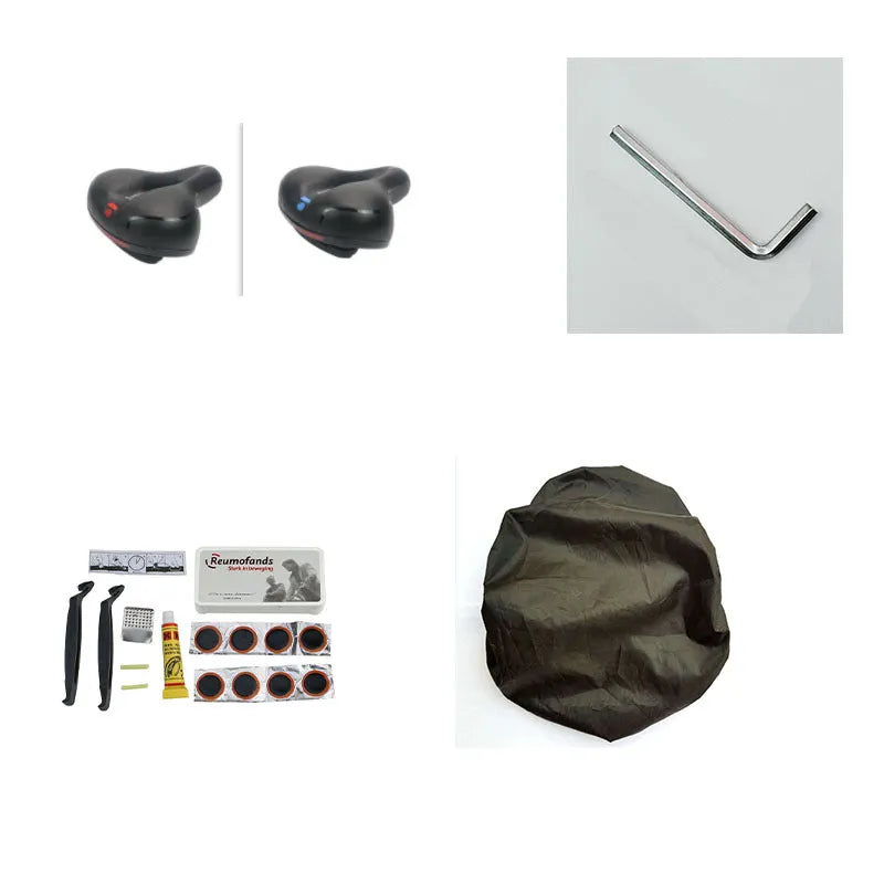 Thickened soft silicone bicycle saddle cushion with PU leather cover, waterproof protector, wrench and tire patch set