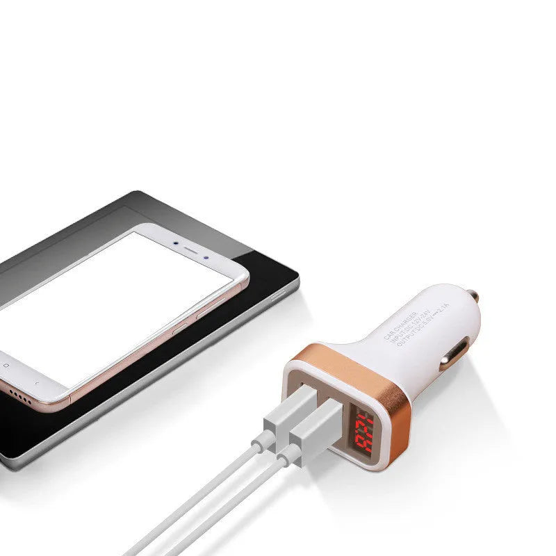 Mini digital display 2.1A car charger in silver with ABS body and USB port