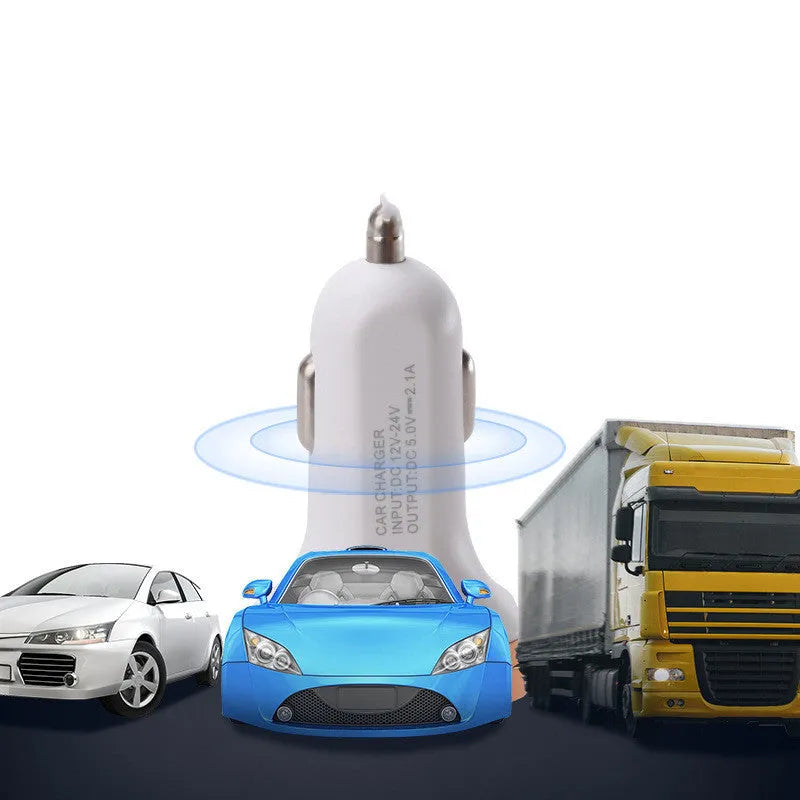 Mini digital display 2.1A car charger in silver with ABS body and USB port