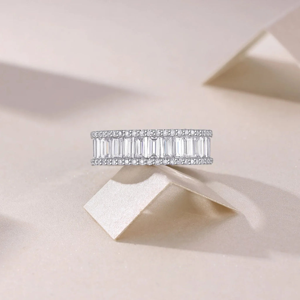 Square moissanite wedding ring set in platinum-plated S925 silver with GRA certificate and gift box