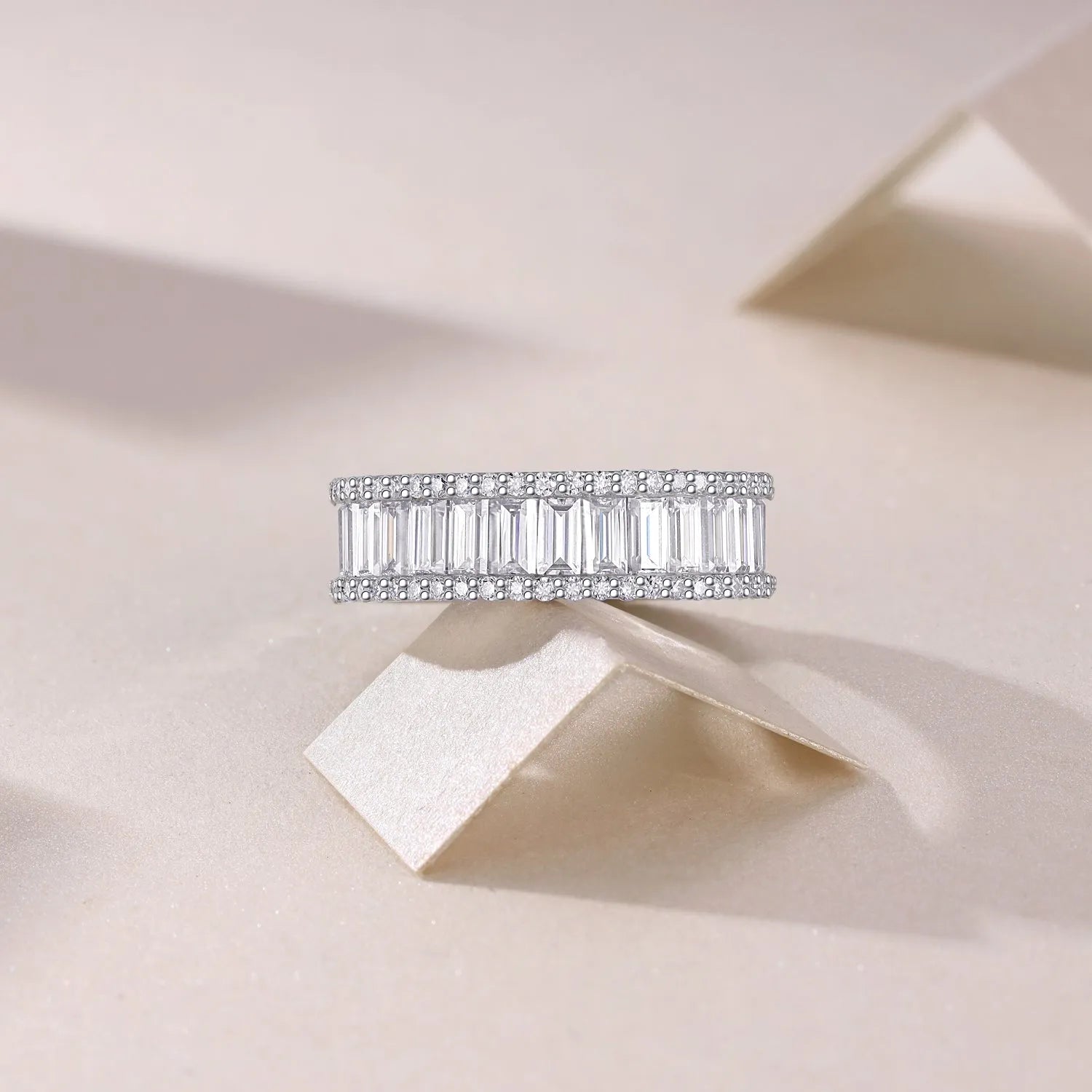 Square moissanite wedding ring set in platinum-plated S925 silver with GRA certificate and gift box