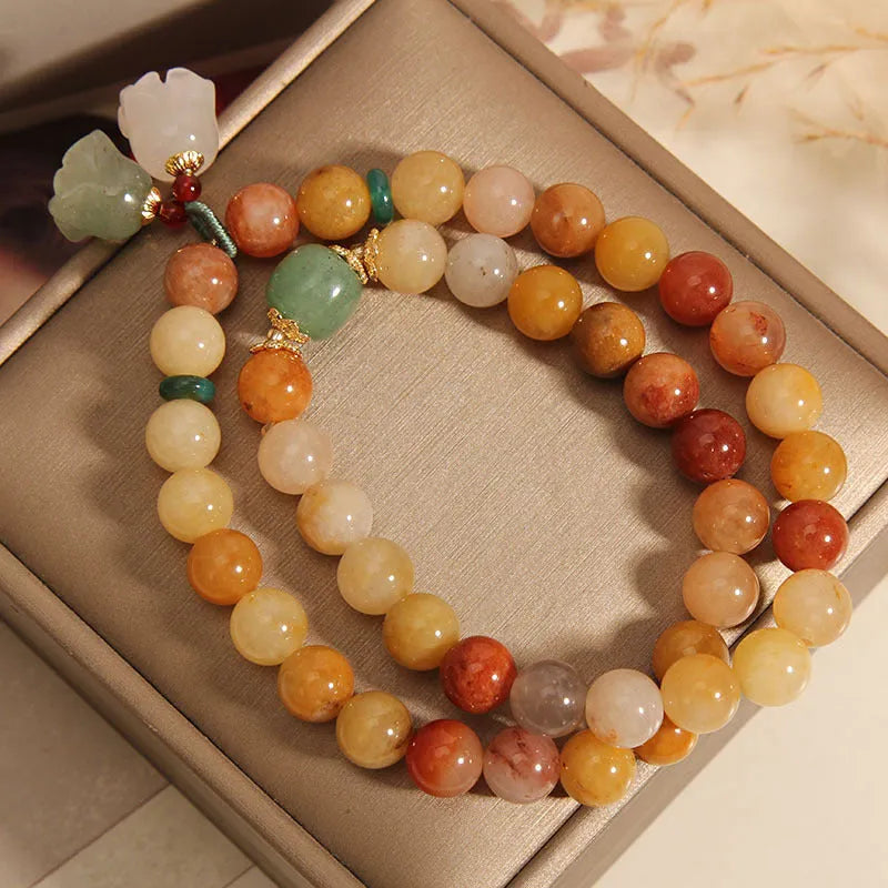 Natural jade multi-layer bracelet for women with orchid pendant on elasticated cord