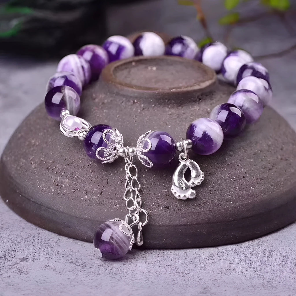Natural Dream Amethyst Bracelet with 10mm round natural amethyst beads, fashion OL style, unset design