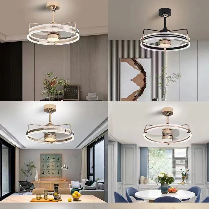 Black chandelier ceiling fan with remote control, three colour light modes, and ABS blades for living room