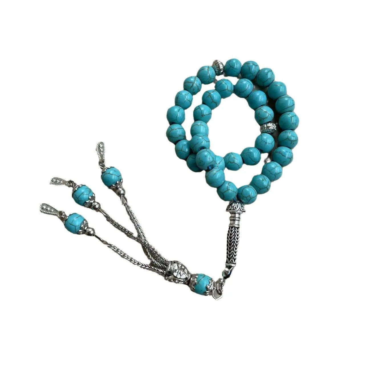 Handmade sky blue stone Muslim prayer bracelet with 8mm beads on a string.