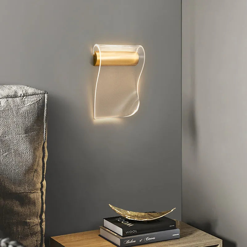Black iron wall lamp with adjustable left bend arm and acrylic shade for bedside or living room lighting