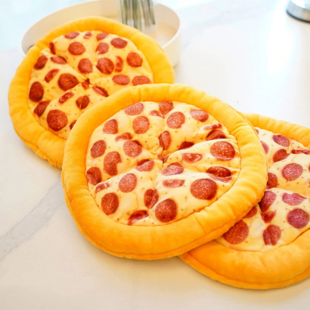 Yellow pizza slice dog chewing toy with squeaker for small to medium dogs