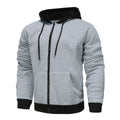 Men's zipper hoodie cardigan with wool lining, polyester fibre, size patch pocket, black with light gray hat