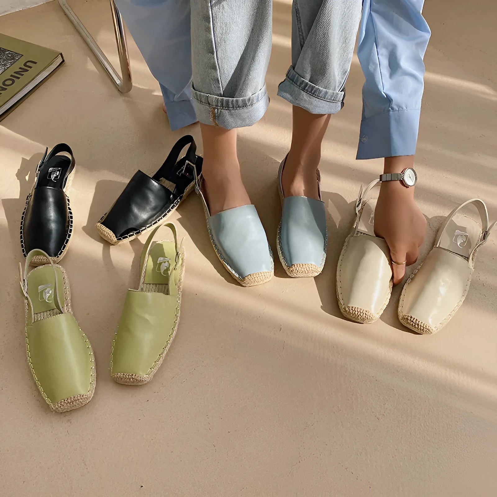 Women's retro fisherman flat sandals with canvas upper and soft leather in multiple colours