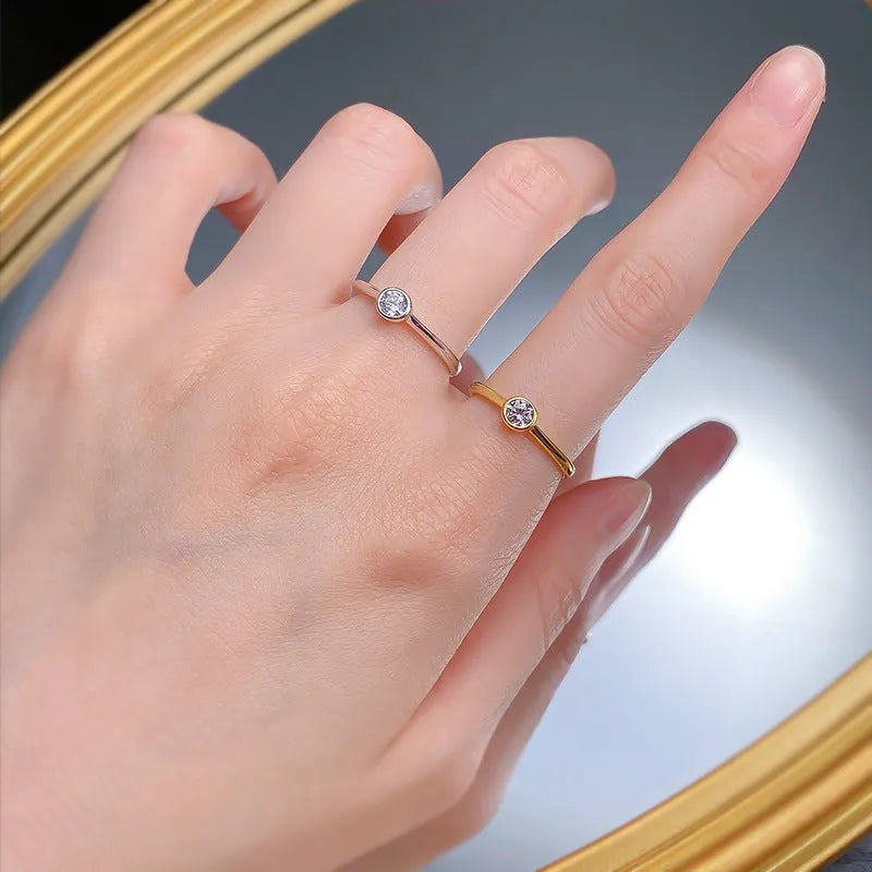 Silver crown ring with electroplated gold or platinum finish, Korean minimalist style with line patterns