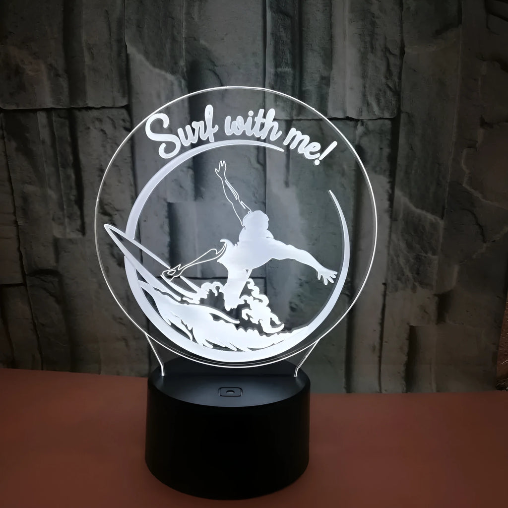 3D crack small night lamp with 7 colour LED touch and remote control on table