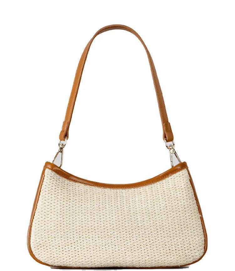 Khaki hand-woven straw crossbody bag with PP grass weave and single shoulder strap