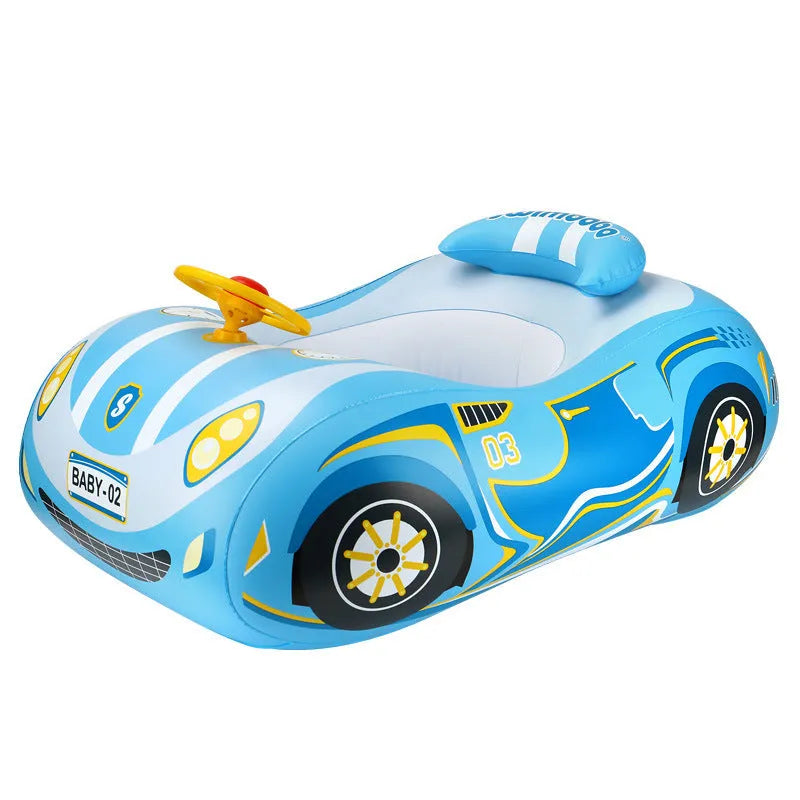 Mini steering wheel inflatable car swimming ring for children in pink sports car design