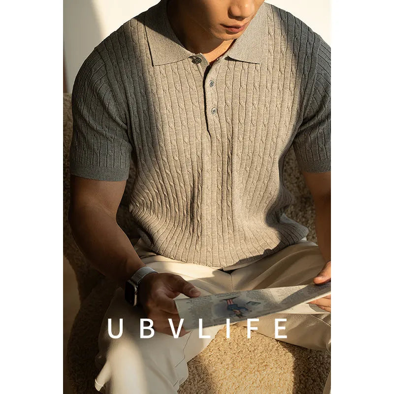 Men's short-sleeve business top in black, white, or khaki colours with Asian sizing options