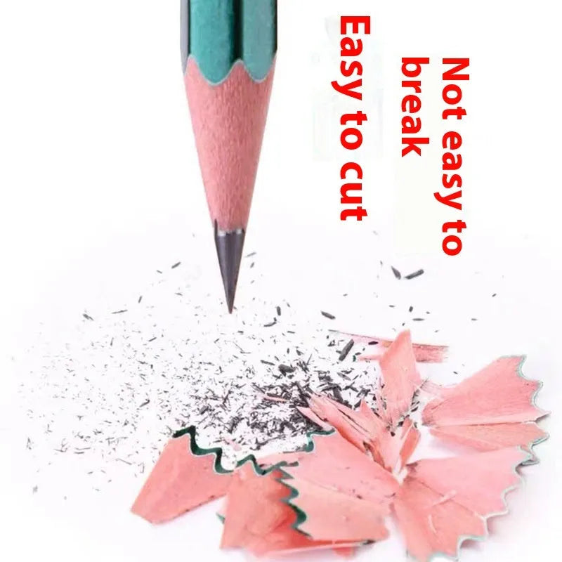 Green hexagonal wooden drawing pencils in HB and 2B grades, box of 10 pieces.