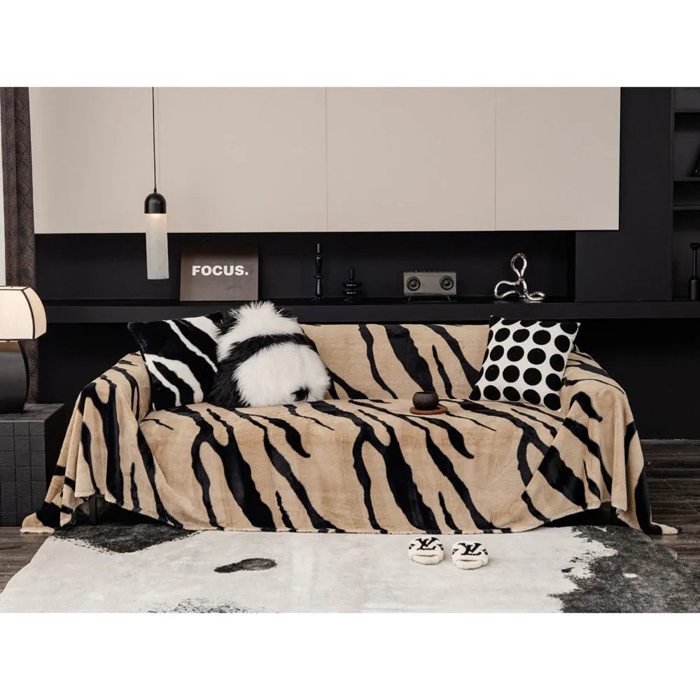 Zebra pattern flannel sofa cover in light luxury style with multiple colour and size options