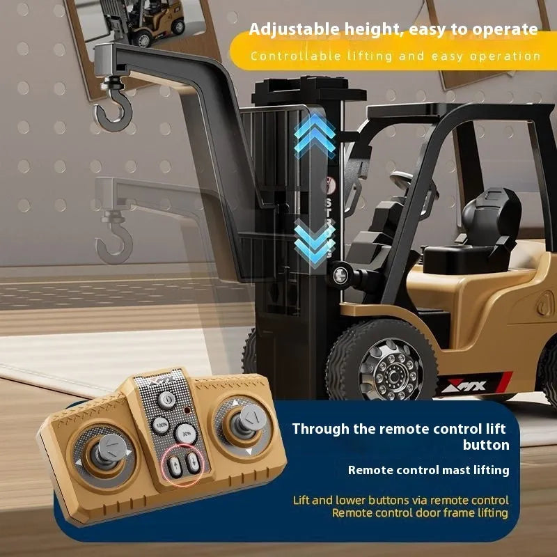 1:64 scale mini alloy forklift remote control model with cargo attachments and dual-mode Bluetooth operation