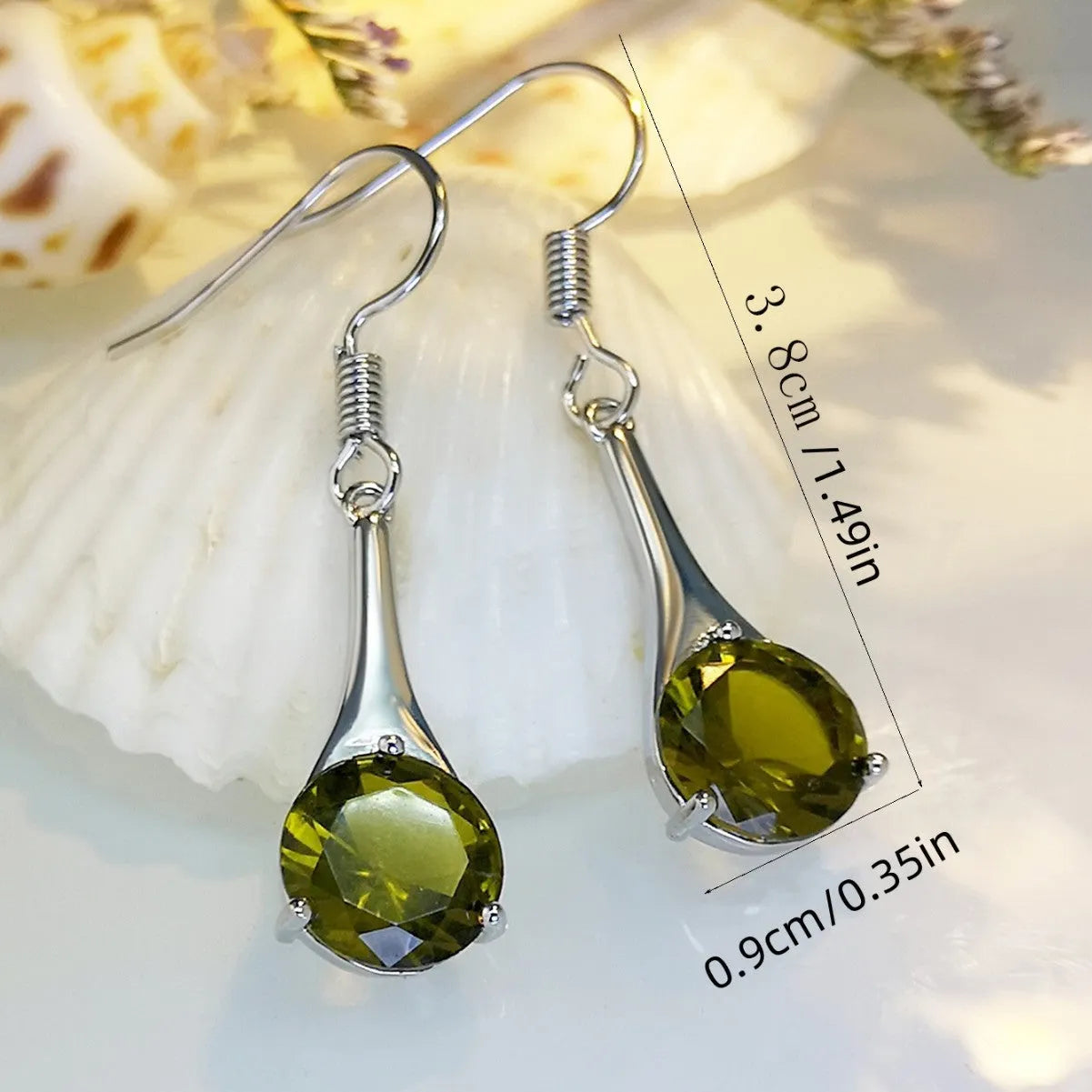 Olive green topaz drop earrings with water drop shape in retro electroplated alloy design