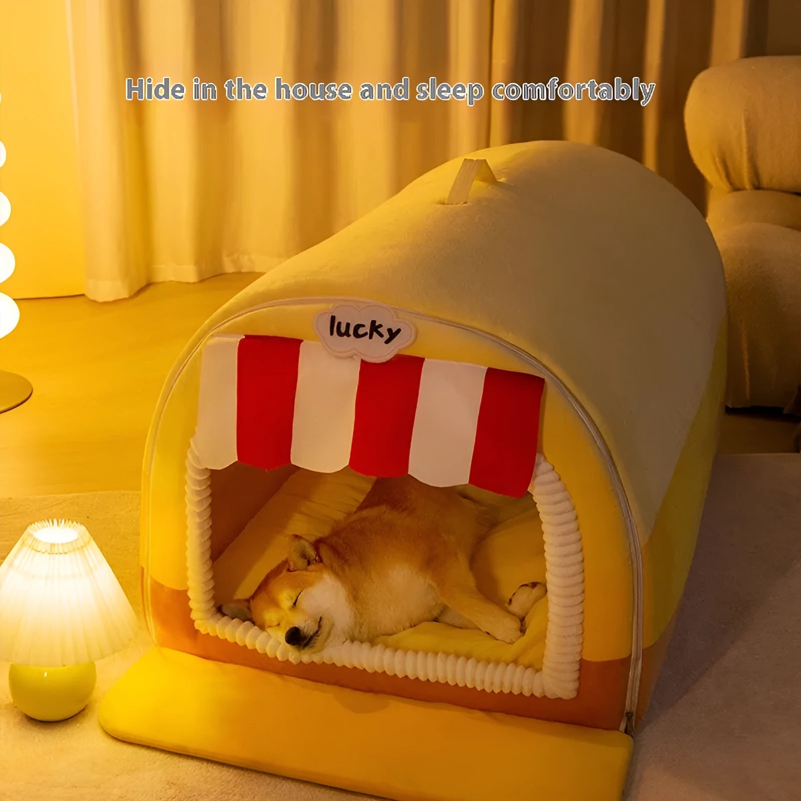 Autumn winter large dog painted sponge pet bed in rock yellow lucky colour