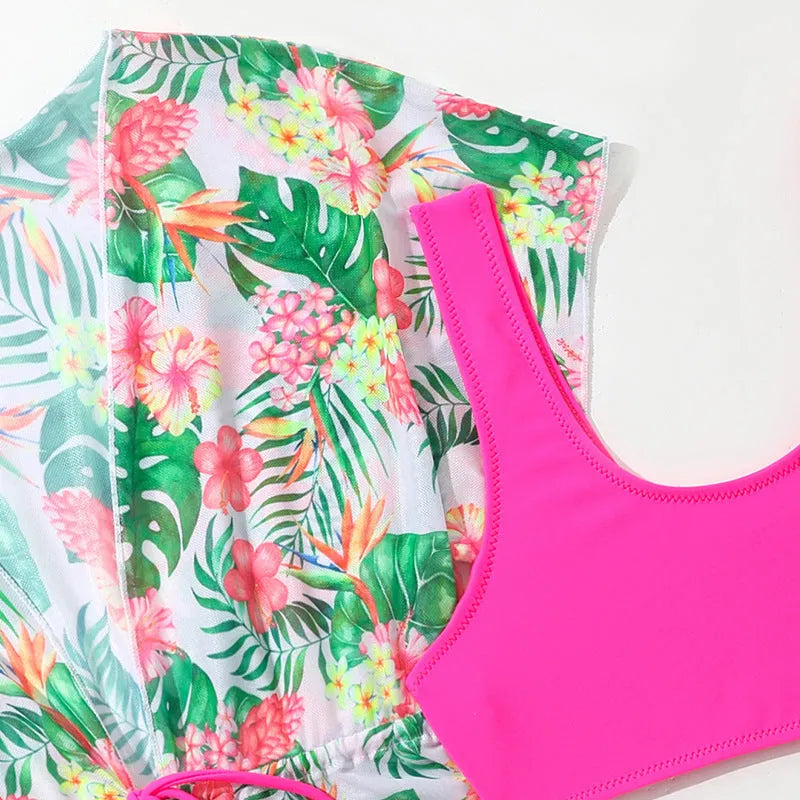 Girls floral two-piece swimsuit in polyester fabric for swimming sports