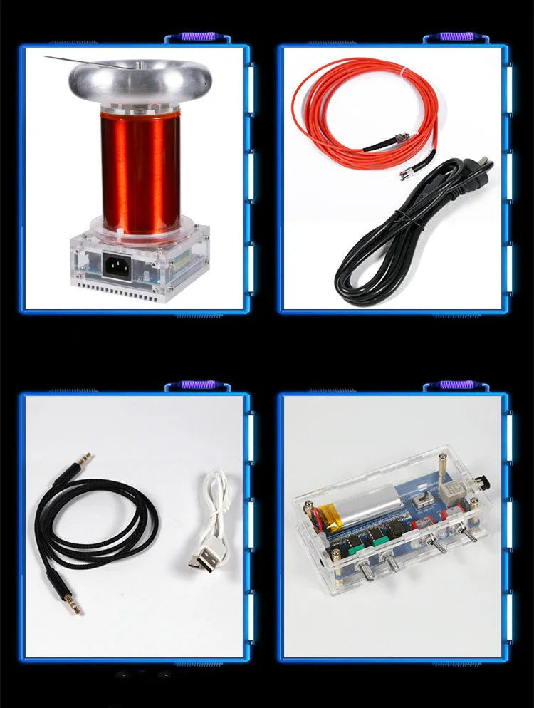 Tesla coil driver board unit with controller and cables for generating musical plasma arcs