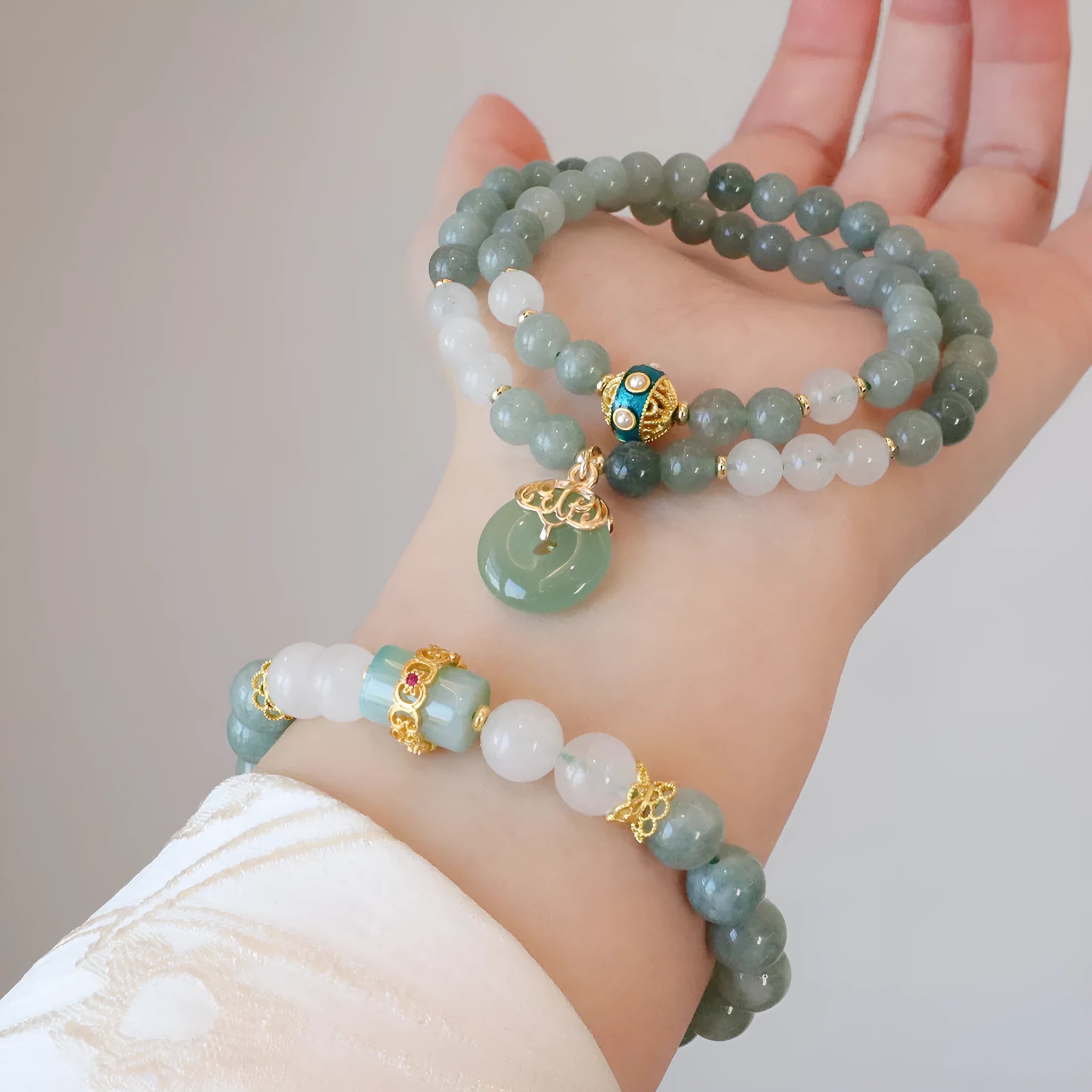 Women's Myanmar jade bracelet with safety buckle pendant and geometric design in new Chinese style