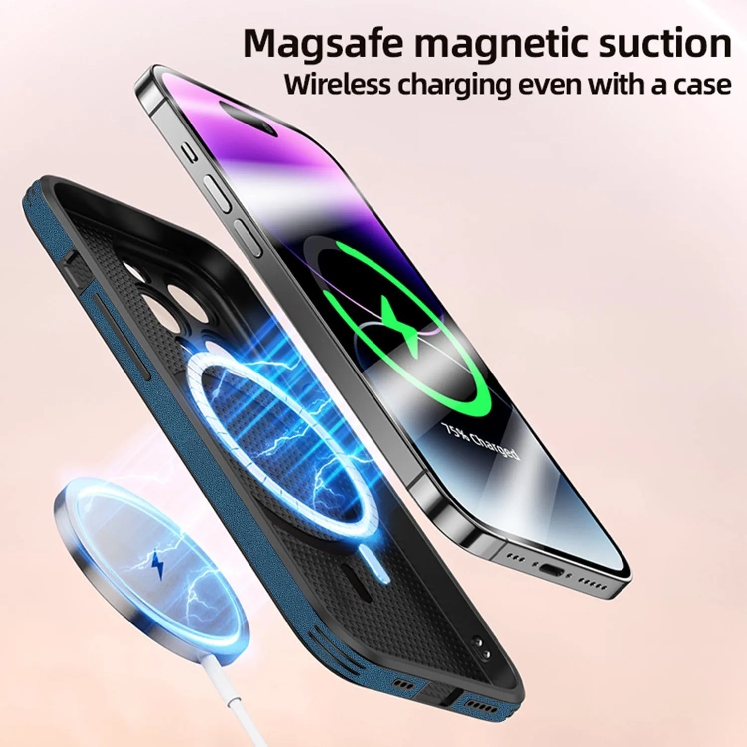 iPhone 16 magnetic charging case with embossed moose head design on imitation leather in multiple colour options