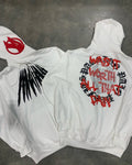 Black loose hooded sweatshirt with printed skull pattern and rhinestone decoration