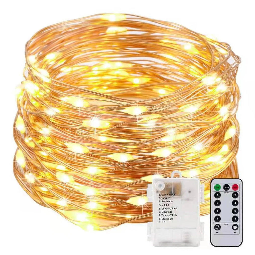 12 metre copper wire LED string lights with 120 bulbs in various colour options