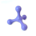 Blue three-legged silicone chew toy for small dogs on a white background.