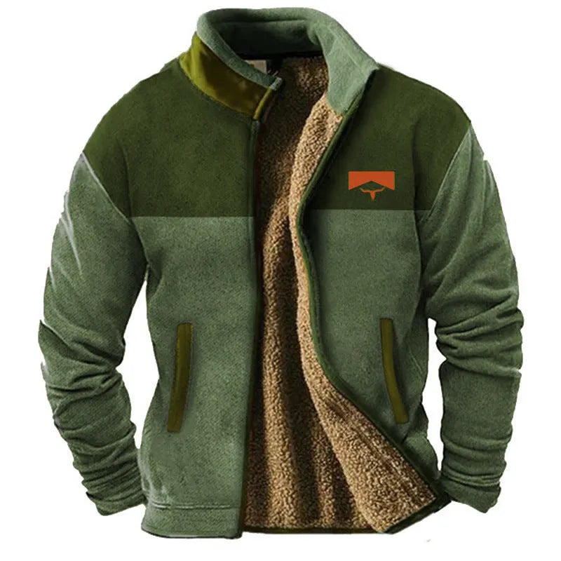 Men's green polyester padded coat with regular fit and fleece lining