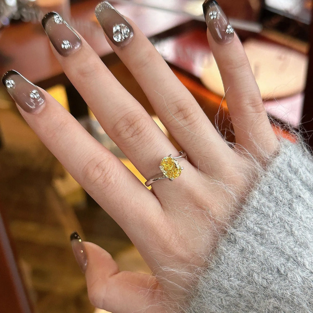 Yellow rock sugar crystal ring on copper base with Seiko treatment, women's ring sizes No 5 to No 8
