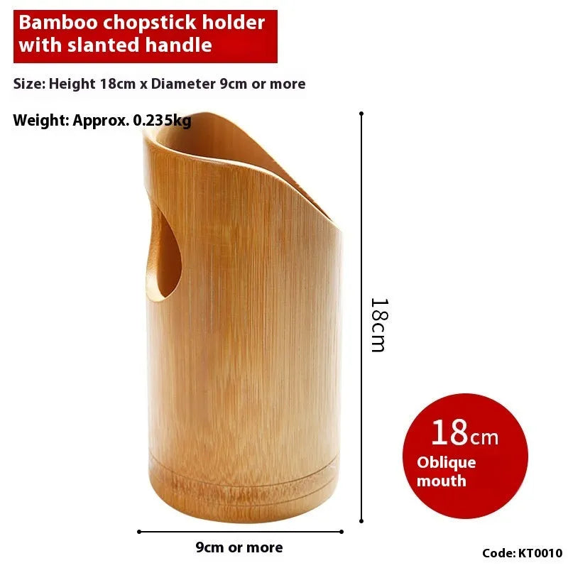 Bamboo chopstick holder tube in natural finish with multiple size options for utensil storage