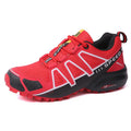 Off-road outdoor climbing boots with non-slip rubber sole and mesh fabric upper, available in purple and gray
