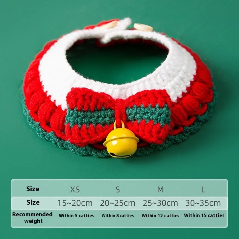 Christmas pet cat milk cotton hand knitting yarn collar adjustable scarf for cats under 15kg in Christmas Bowknot colour