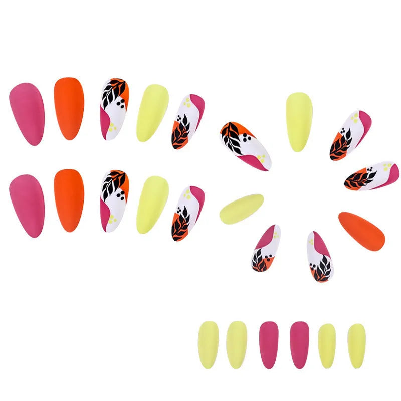 Wear Armour Medium Almond Frosted Nail Stickers four-box pack showing French leaves, leopard print, macaron, and plating designs.